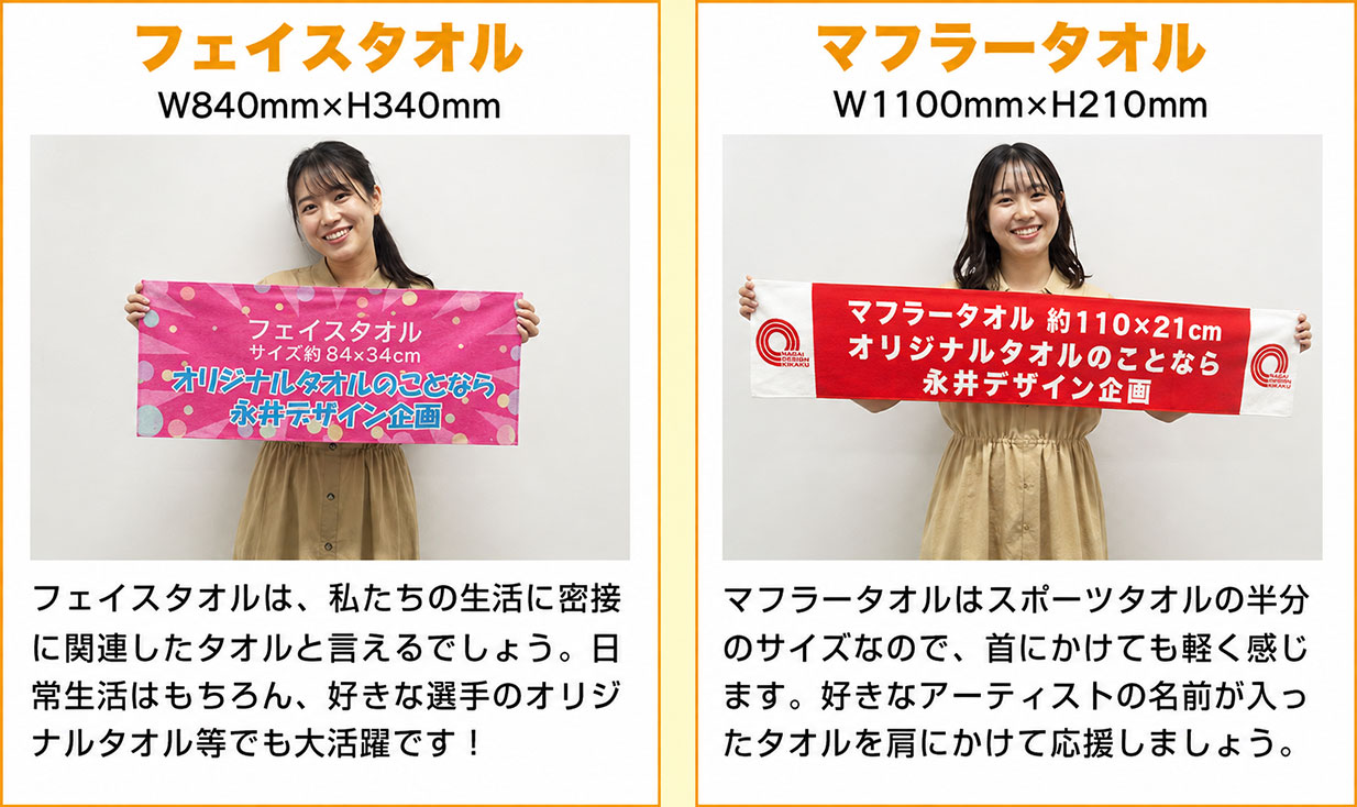 フェイスタオルとマフラータオルについて